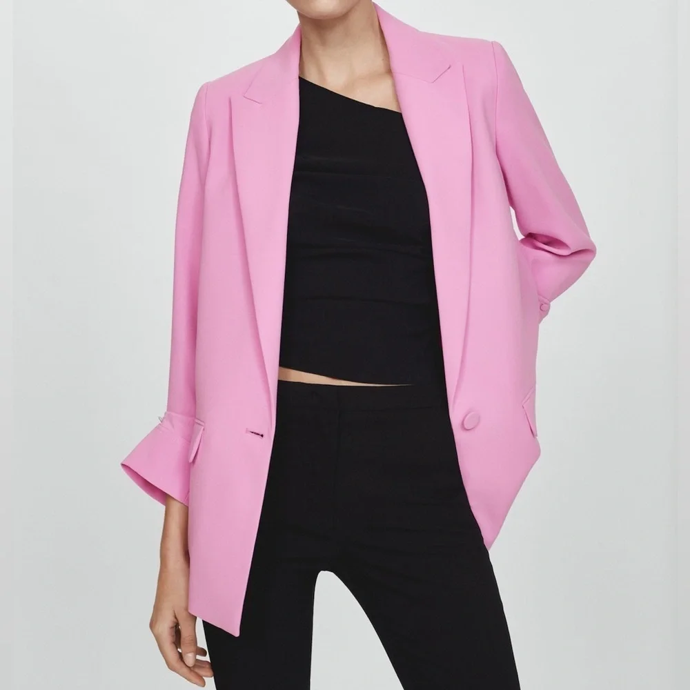 NWT MANGO Tailored Blazer with Turn Down Sleeves PINK size small spring - Picture 7 of 9